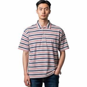 Peter Millar Red/White/Blue‎ Striped Short Sleeve Polo Shirt Men's Size Large